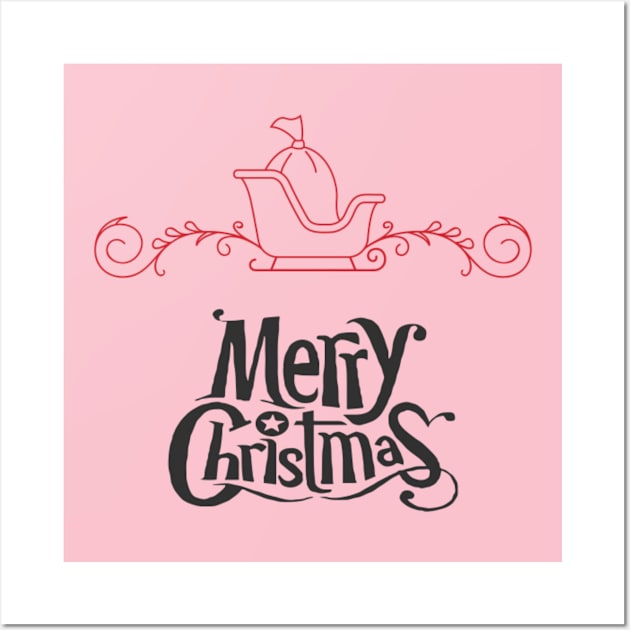 Merry Christmas with Santa's Sleigh Wall Art by Christamas Clothing